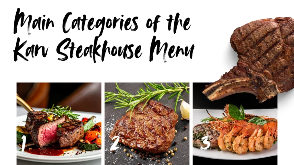 Main Categories of the Karv Steakhouse Menu